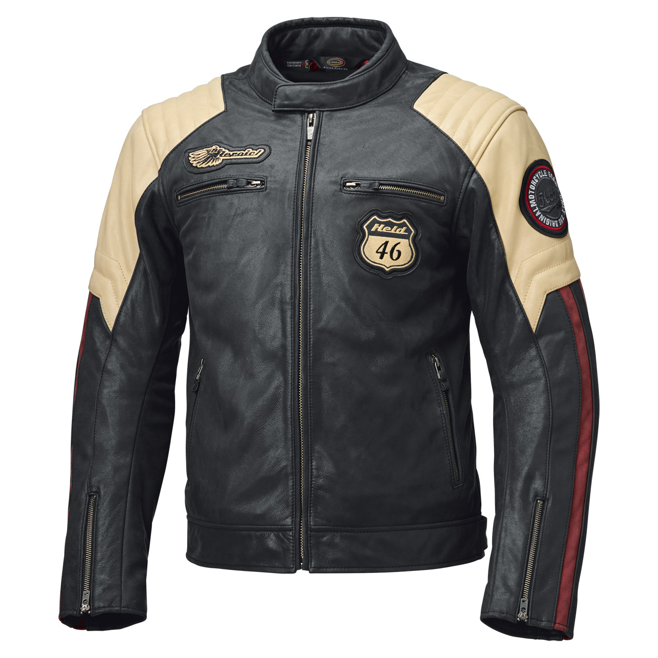 Held Baker 2 Motorrad Lederjacke (Blau/Beige/Burgund)