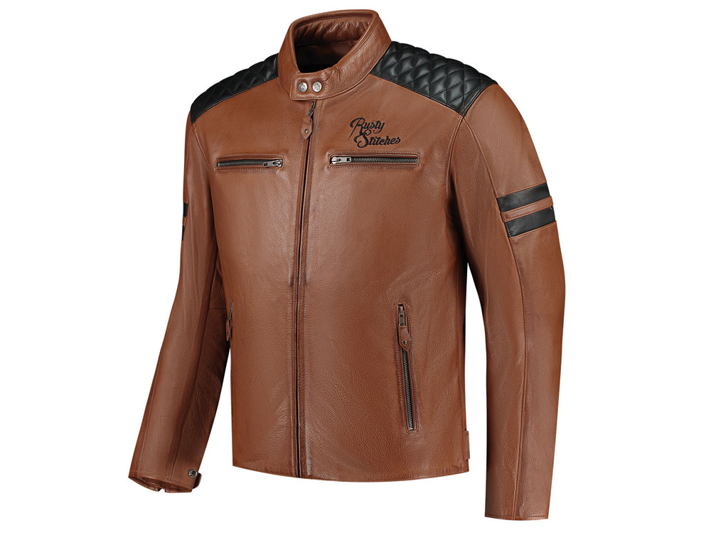 Rusty Stitches Jari V2 Motorrad Lederjacke (Cognac/Schwarz)