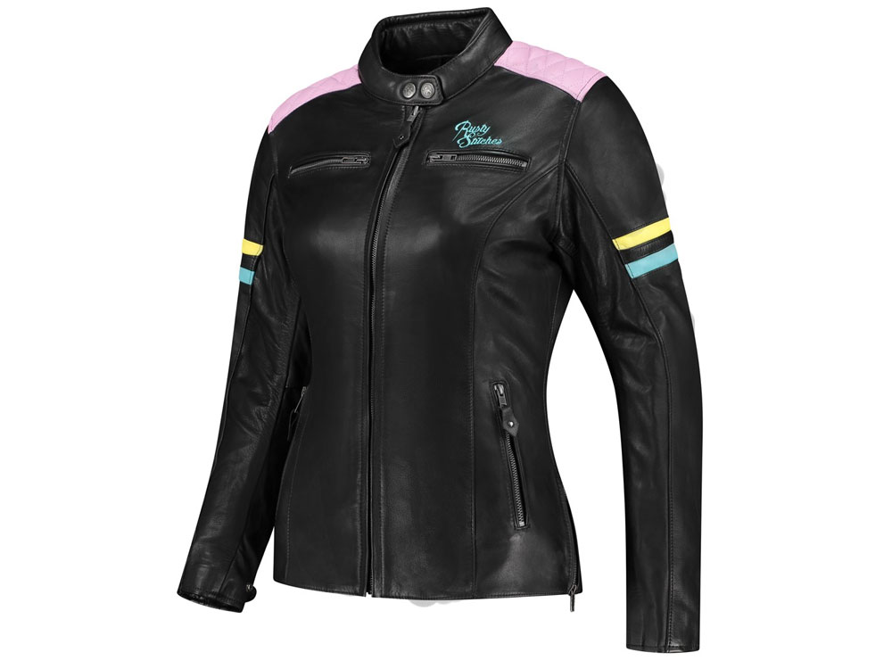 Rusty Stitches Joyce V2 Motorrad Lederjacke Damen (Schwarz/Pastel)