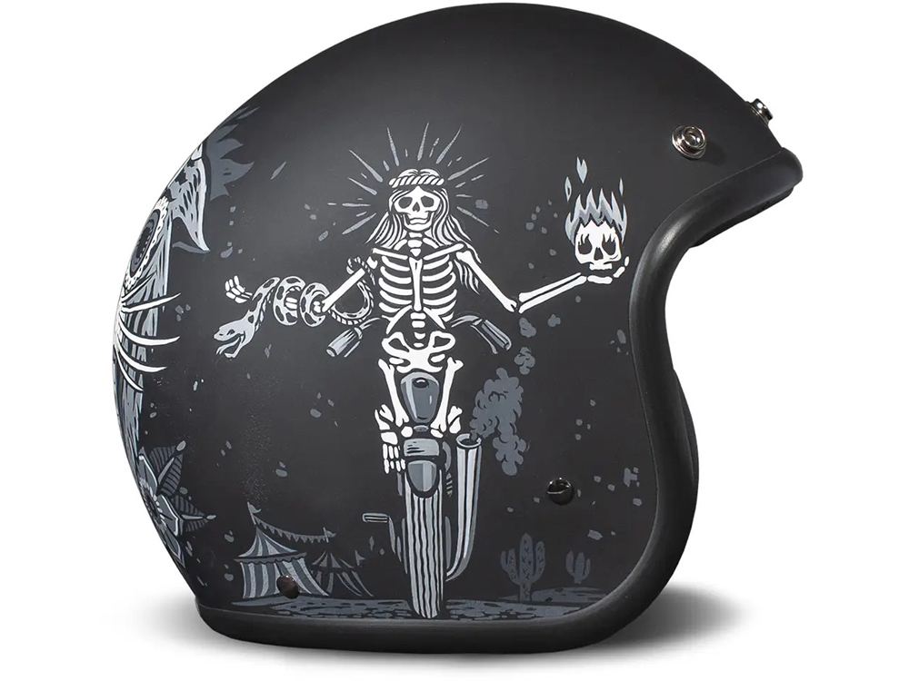 DMD Retro Ghost Rider Motorradhelm (Schwarzmatt/Weiß/Grau)