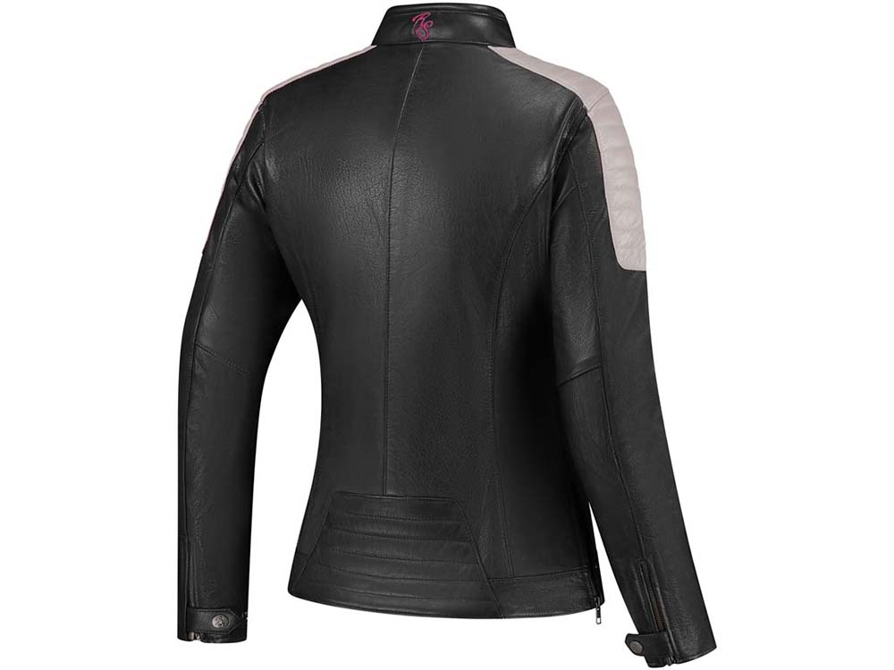 Rusty Stitches Alice Motorrad Lederjacke Damen (Schwarz/Grau/Pink)