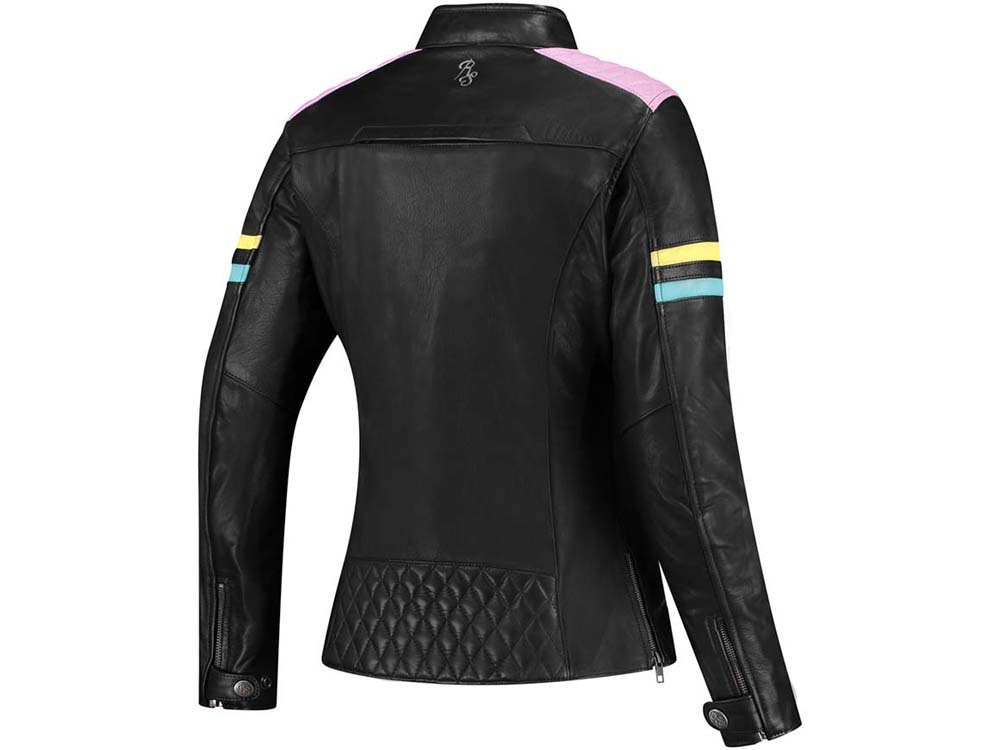Rusty Stitches Joyce V2 Motorrad Lederjacke Damen (Schwarz/Pastel)