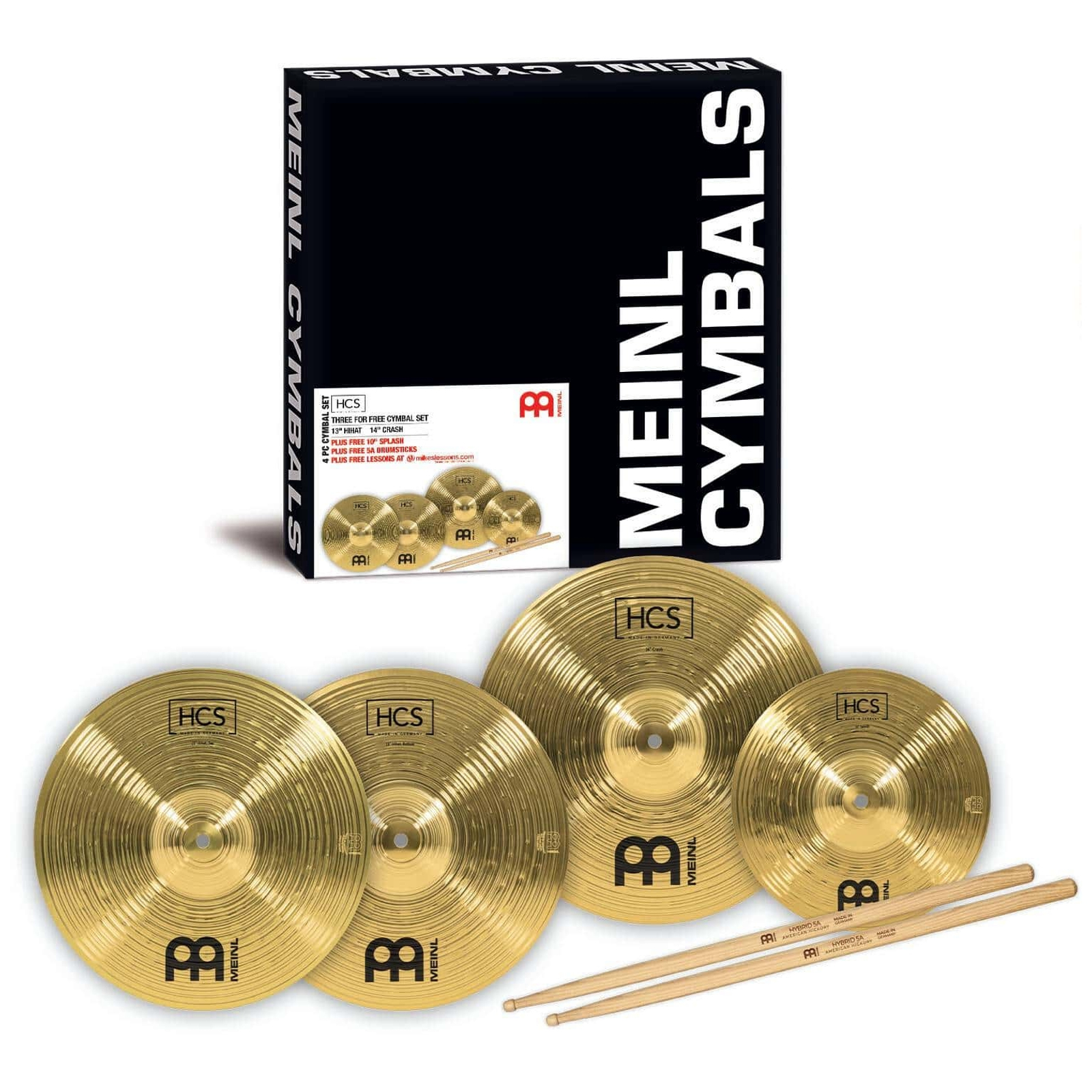 Meinl Cymbals HCS1314+10S - HCS Cymbal Set + free 10' Splash + free Drumsticks