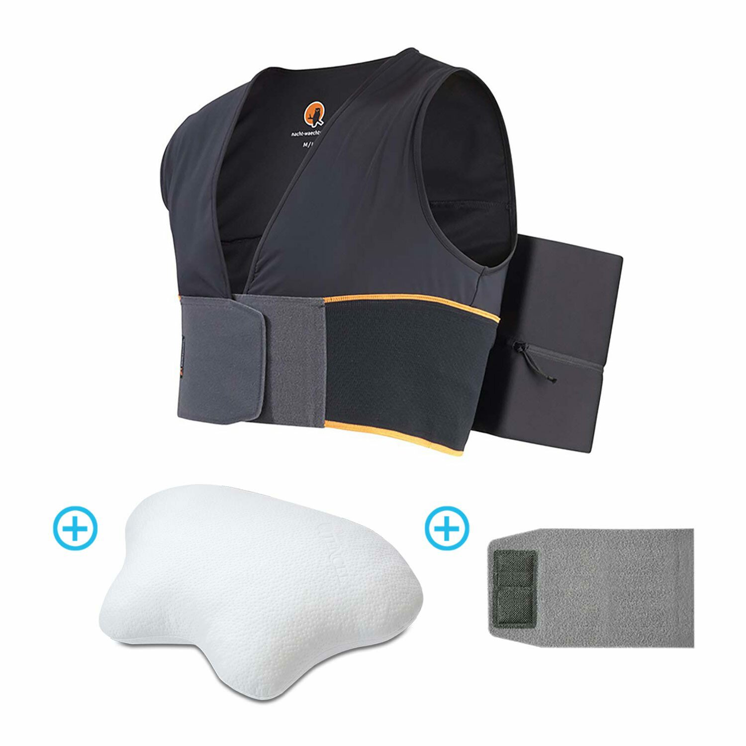 Für die optimale Seitenlage! Nachtwaechter Schlafweste L/XL + Seitenschläfer/CPAP-Kissen LINA + Klettverlängerung Weste