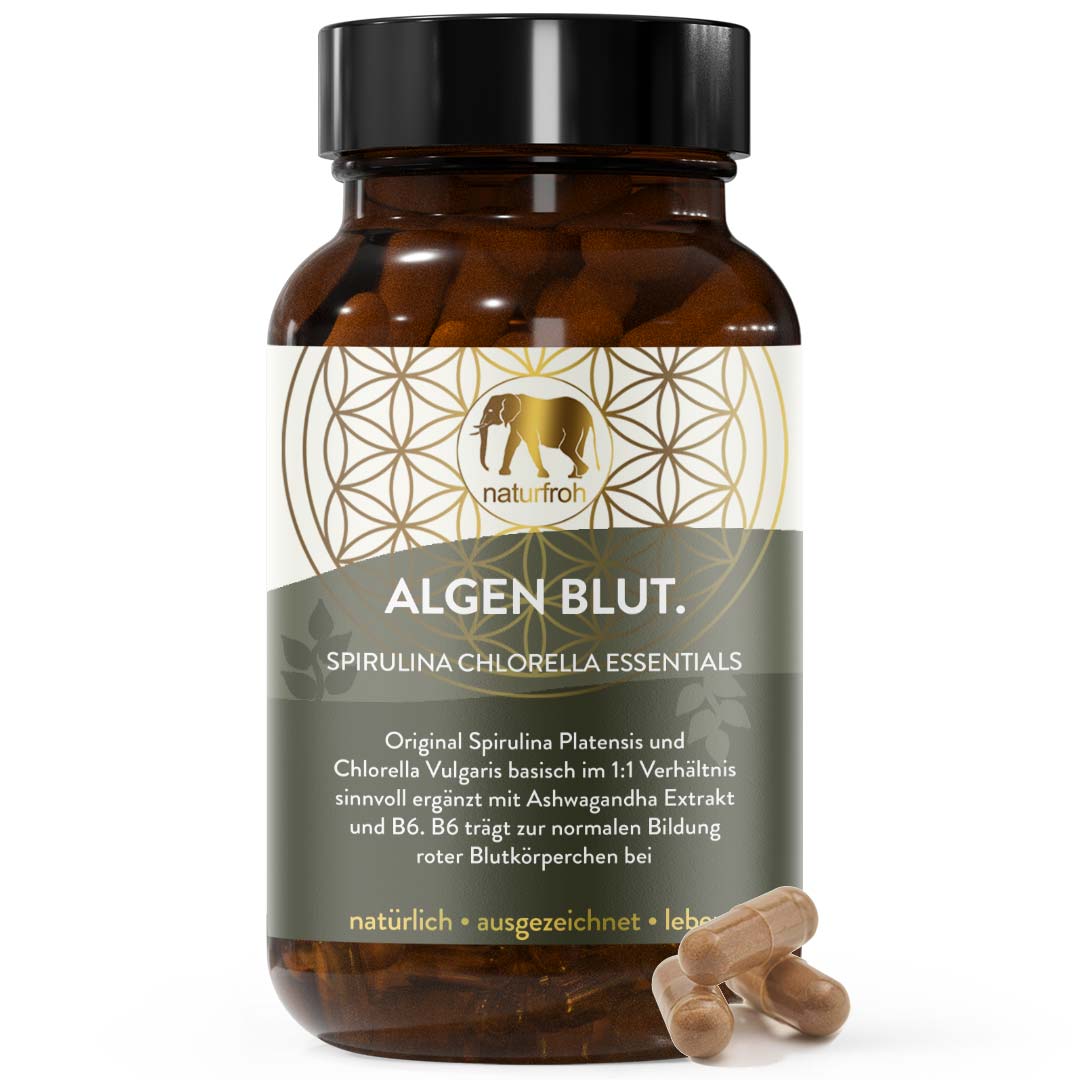 ALGEN BLUT. Algen Kapseln - Spirulina und Chlorella Komplex