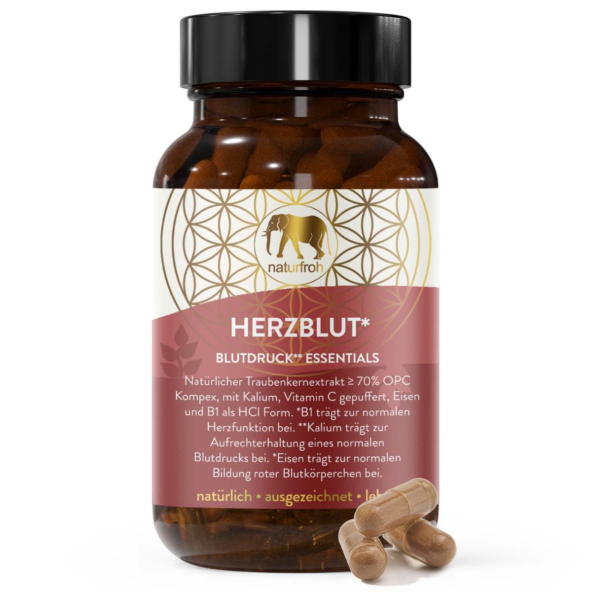 HERZBLUT* - Blutdruck** Kapseln mit OPC Kalium Eisen & B1 als HCl Komplex