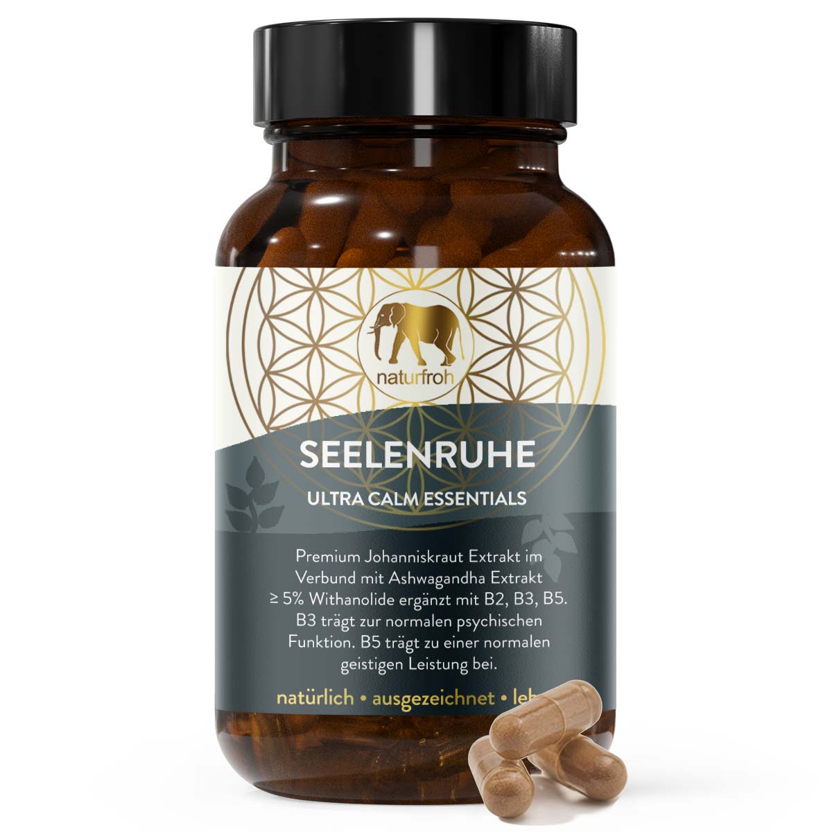 SEELENRUHE - Johanniskraut Kapseln plus Ashwagandha Extrakt *B2, B3, B5 - Anti Stress*