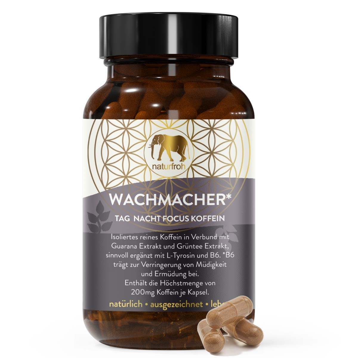 WACHMACHER* - Koffein 200mg Kapseln plus Guarana Grüntee *B6 Komplex