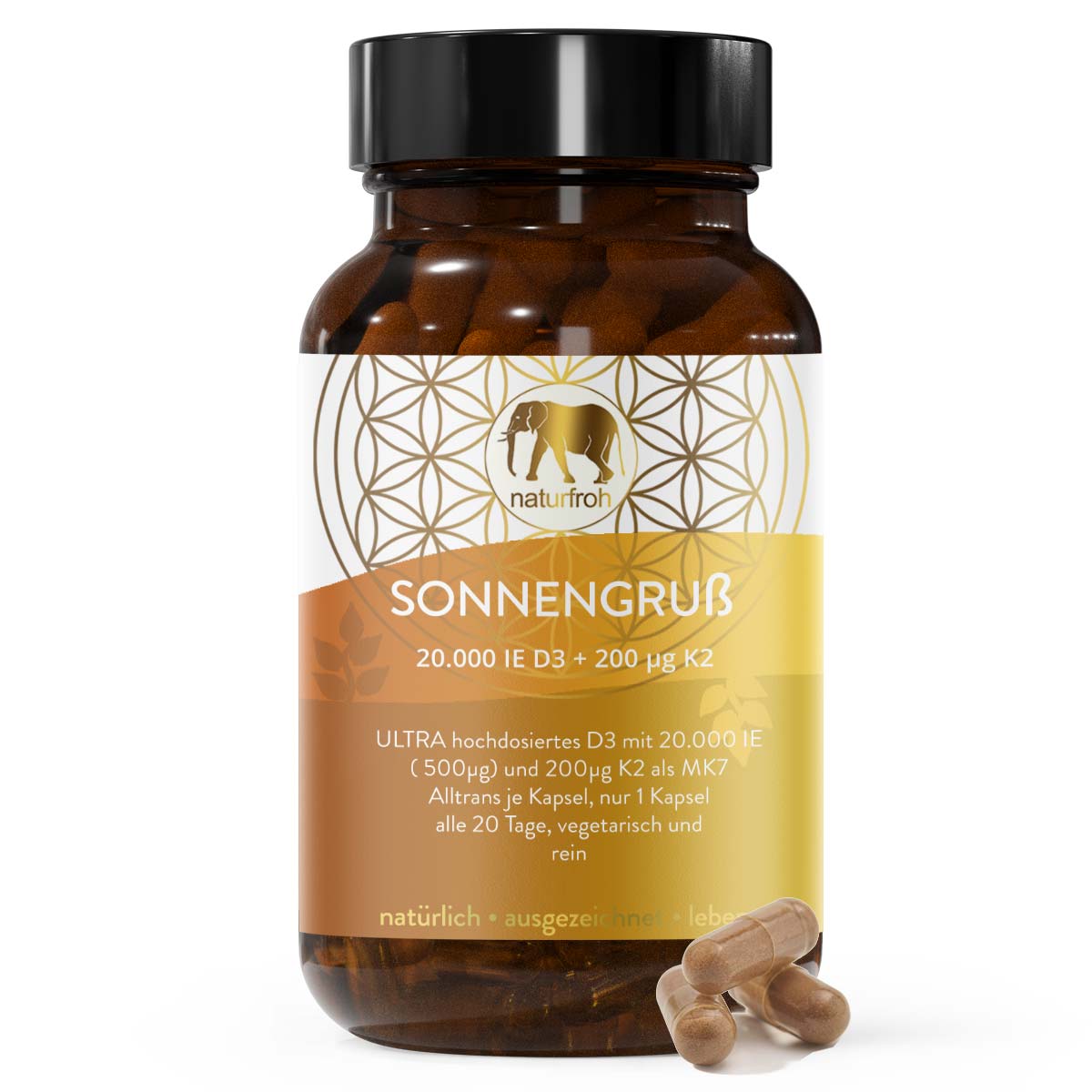 SONNENGRUß - Veganes Vitamin D3 K2 20.000 i.e. 200mcg Kapseln