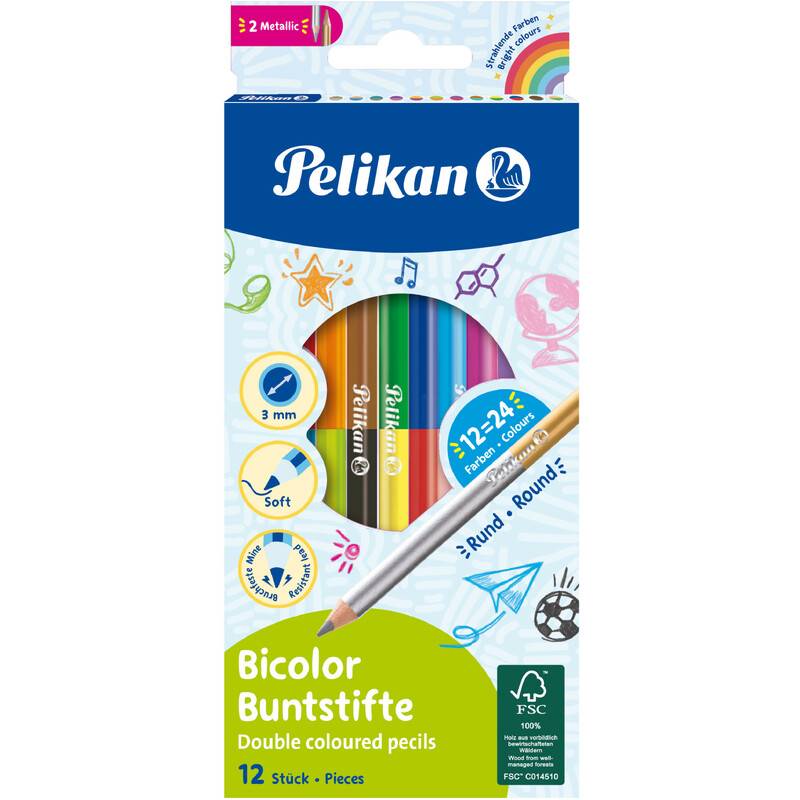 Pelikan Buntstifte Bicolor Holz BRB12LN 24F 12er Faltschac