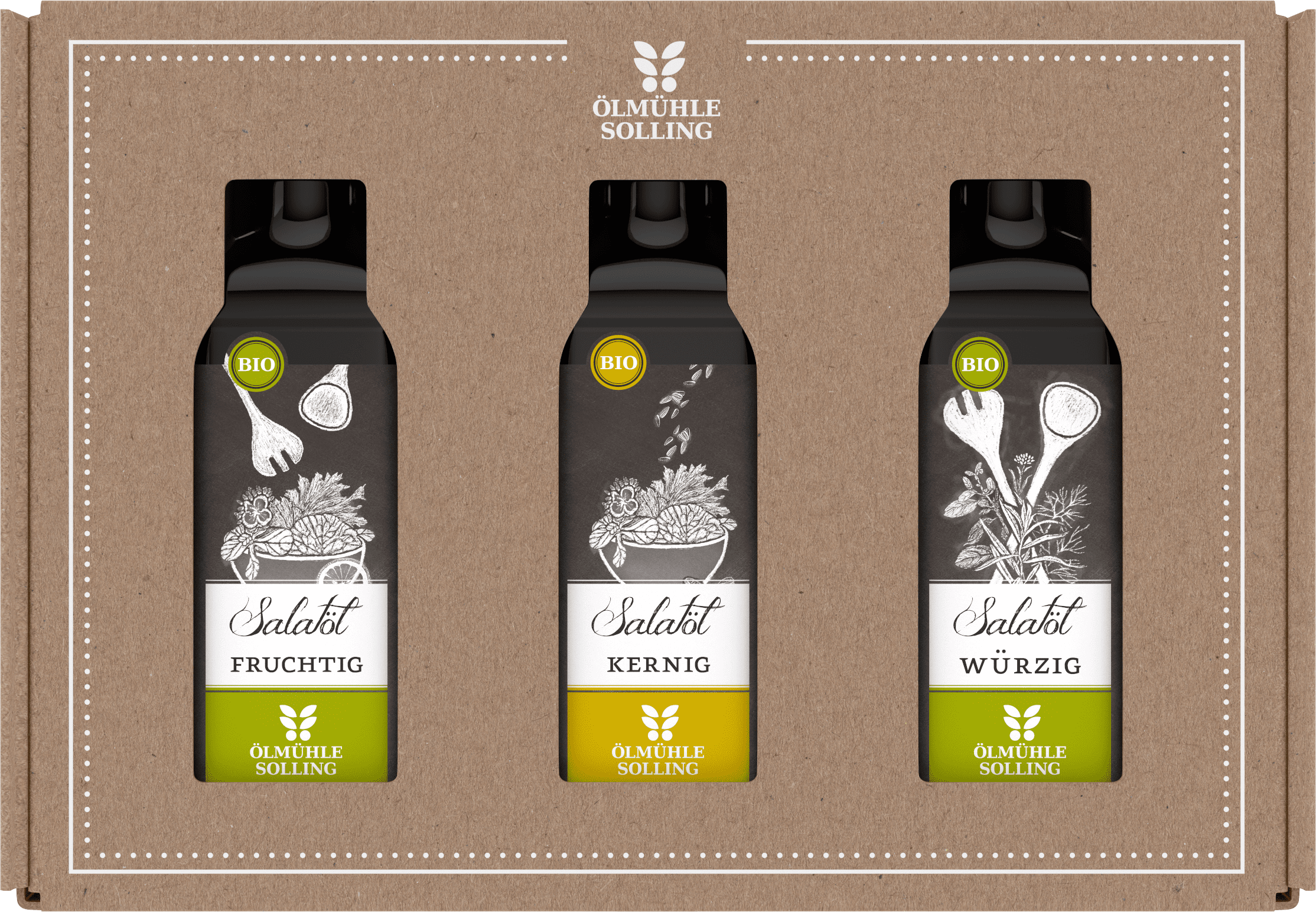 Salatöle mit drei 100 ml Flaschen 3x100 ml