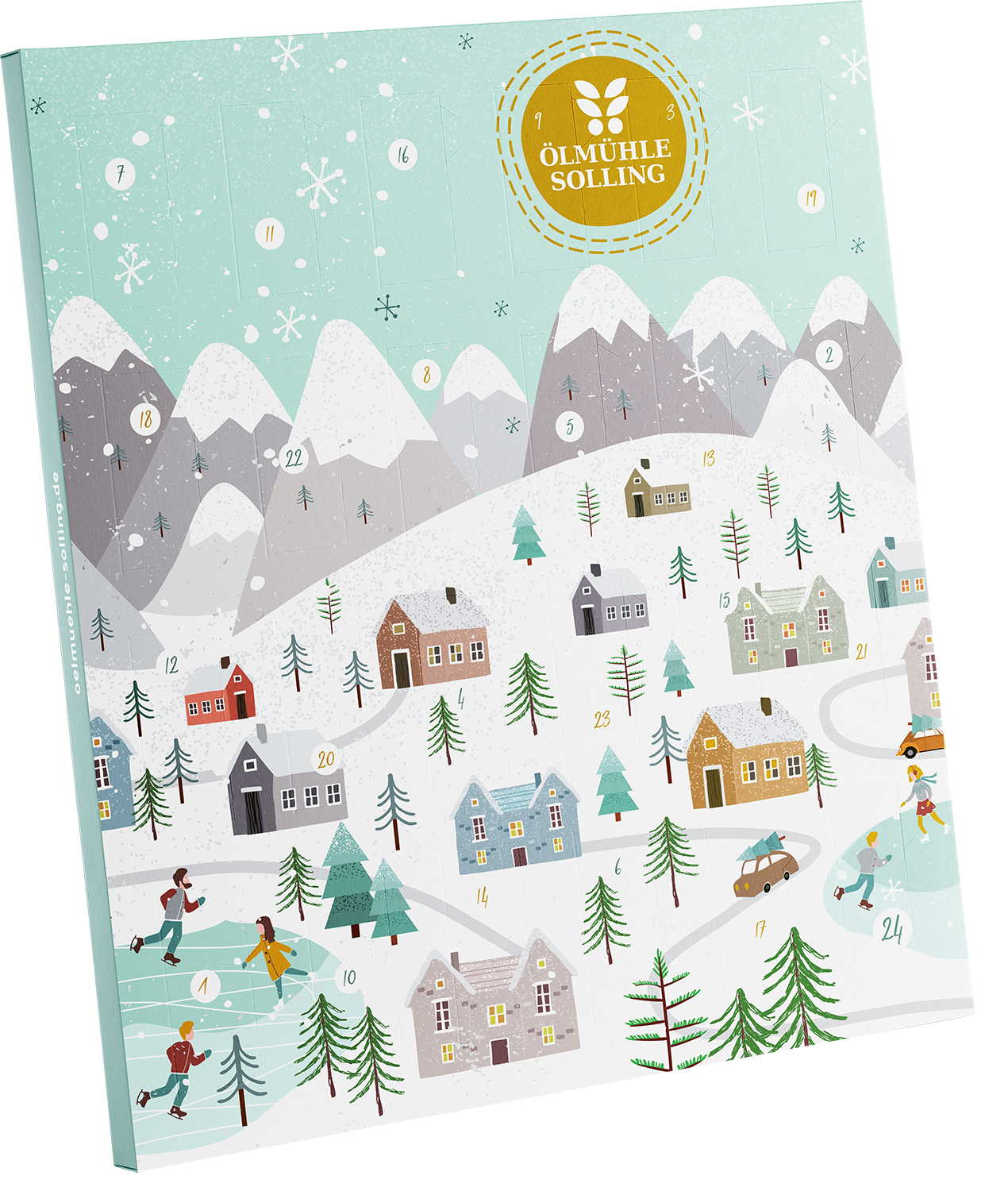 Adventskalender 2025 24 Bio-Spezialitäten in der 20 ml Flasche Schlittschuhlaufen