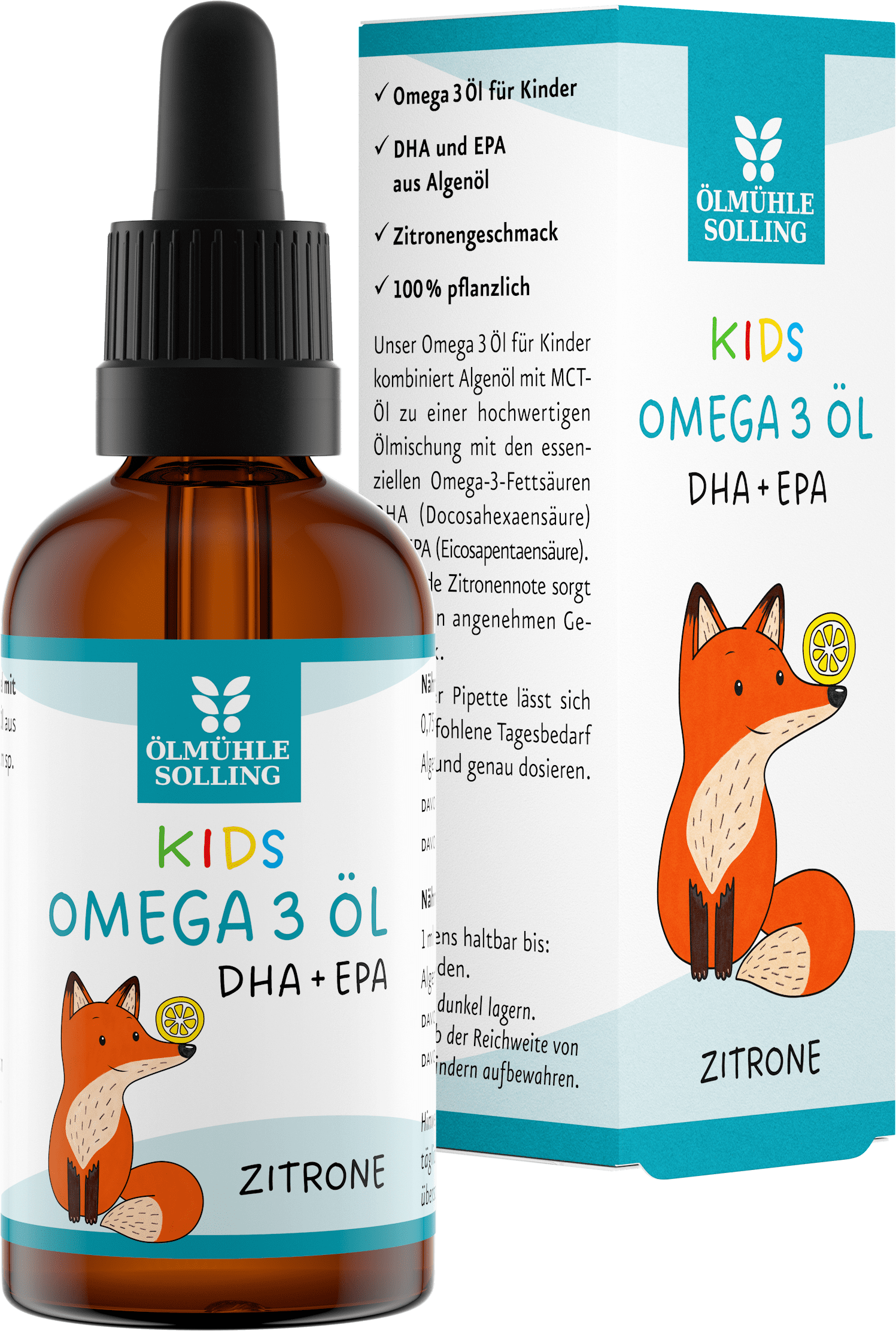 Omega 3 Öl für Kinder mit Zitrone, DHA + EPA 50 ml