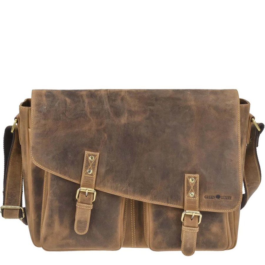 Leder Umhängetasche 45x31cm 'Vintage' antikbraun Greenburry 1541-25