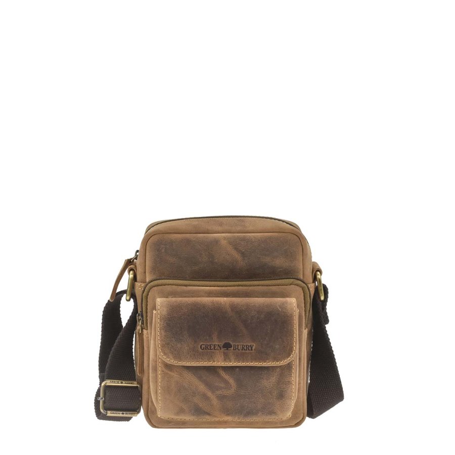 Umhängetasche Leder 18x20cm 'Vintage' antikbraun Greenburry 1542-25