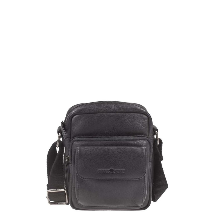 Umhängetasche Leder 18x20cm 'Basic' schwarz Greenburry 1542-20