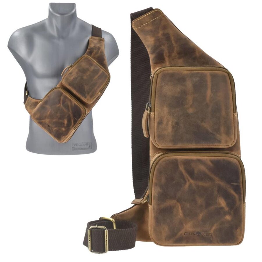 Crossbody Bag Herren Tasche Leder antik braun | Greenburry Umhängetasche für Männer und Damen 1543-25