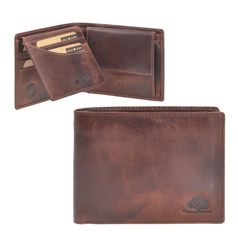Portemonnaie Leder 12x9cm 'Rugged' teak brown Greenburry 1312-25