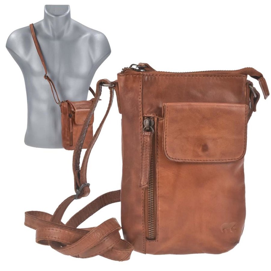 Handytasche Leder zum Umhängen 'Senna' cognac Bear Design CL42240-cognac