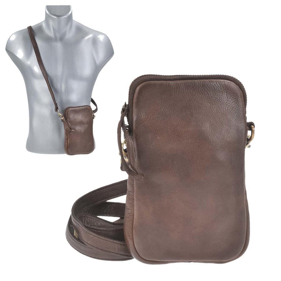 Handytasche Leder zum Umhängen 'Elina' braun Bear Design MJ1751-brown-plain