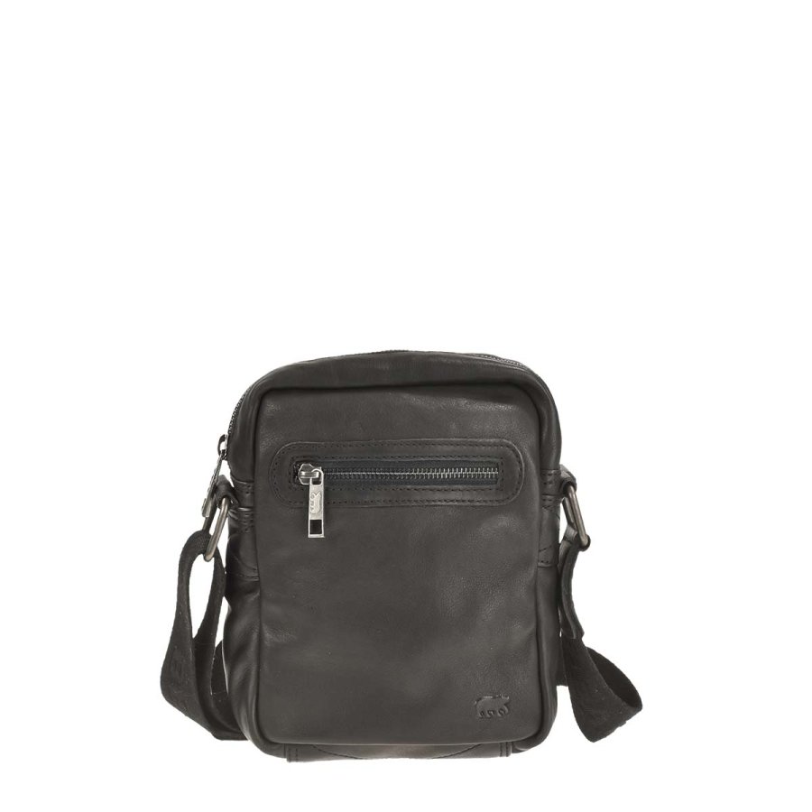 Umhängetasche Leder 19x22cm 'Leonardo' schwarz Bear Design CP1847-black