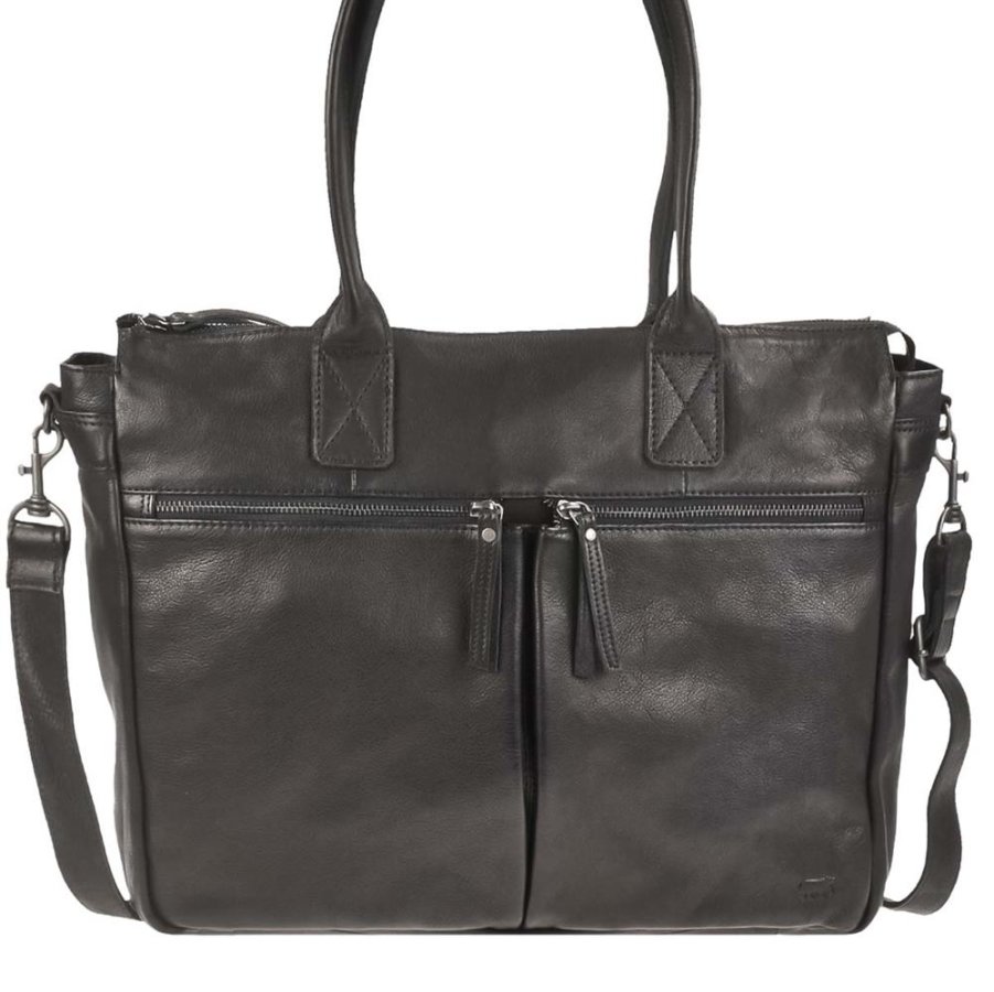 Bear Design Umhängetasche Damen Shopper Leder 45x32cm 'Binni' große Schultertasche mit Trageschlaufen und Schultergurt, schwarz