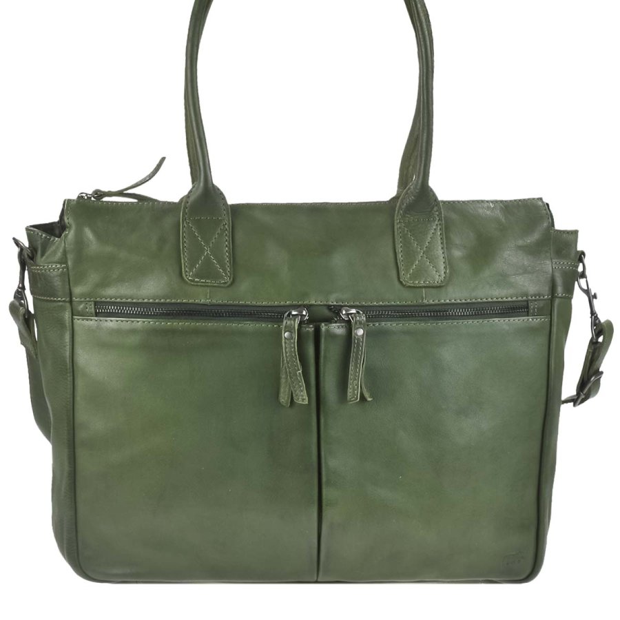 Bear Design Umhängetasche Damen Shopper Leder 45x32cm 'Binni' große Schultertasche mit Trageschlaufen und Schultergurt, grün