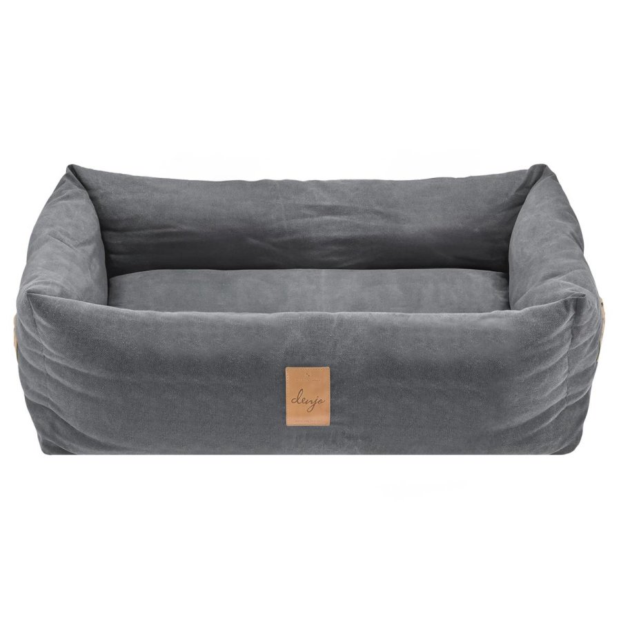 Denjo Dogs Hundebett Vintage Canvas mit Lederdetails im Landhausstil, Bezug waschbar, erhöhter Rand (XL) 100x85cm 'Classic Nest' stone grey