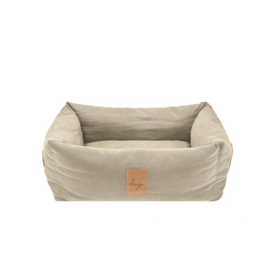Denjo Dogs Hundebett Vintage Canvas mit Lederdetails im Landhausstil, Bezug waschbar, erhöhter Rand (M) 70x60cm 'Classic Nest' sand beige