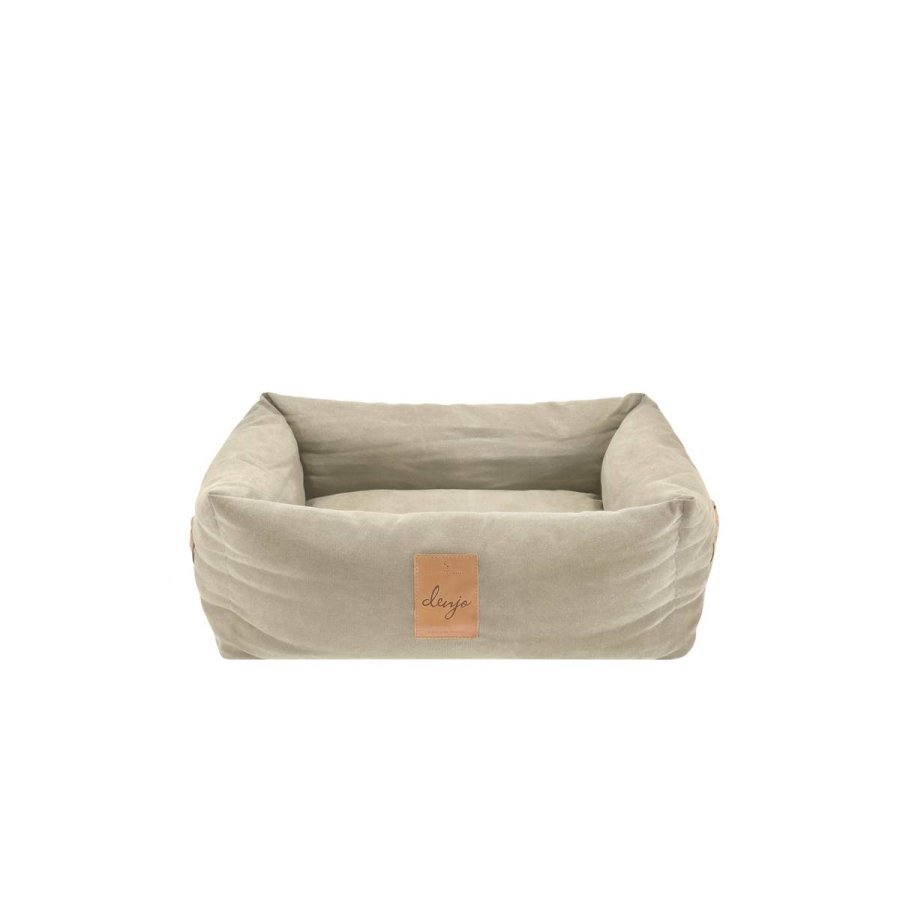 Denjo Dogs Hundebett Vintage Canvas mit Lederdetails im Landhausstil, Bezug waschbar, erhöhter Rand (S) 60x45cm 'Classic Nest' sand beige