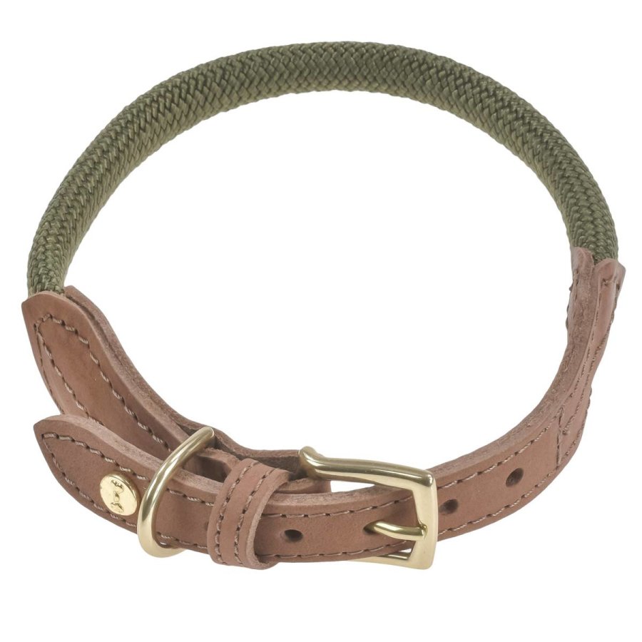 DENJO DOGS Tau-Halsband mit Leder Torekov shimmer green XL 42-48cm für Hunde