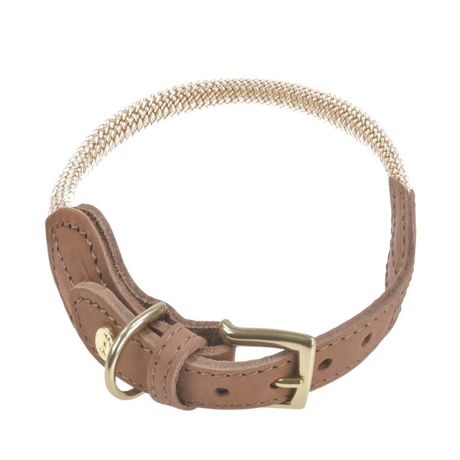 DENJO DOGS Tau-Halsband mit Leder Torekov golden sand L 37-43cm für Hunde
