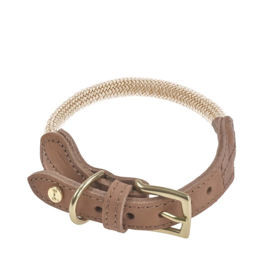 DENJO DOGS Tau-Halsband mit Leder Torekov golden sand M 33-38cm für Hunde