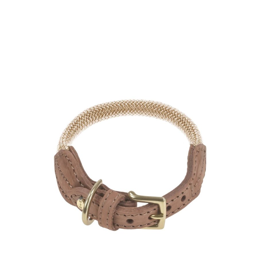 DENJO DOGS Tau-Halsband mit Leder Torekov golden sand S 29-34cm für Hunde