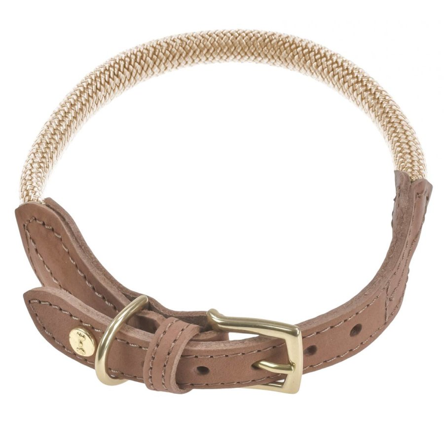 DENJO DOGS Tau-Halsband mit Leder Torekov golden sand XL 42-48cm für Hunde