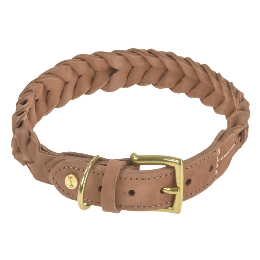 DENJO DOGS Leder-Halsband Stockholm L 41-45cm geflochtenes Hundehalsband braun