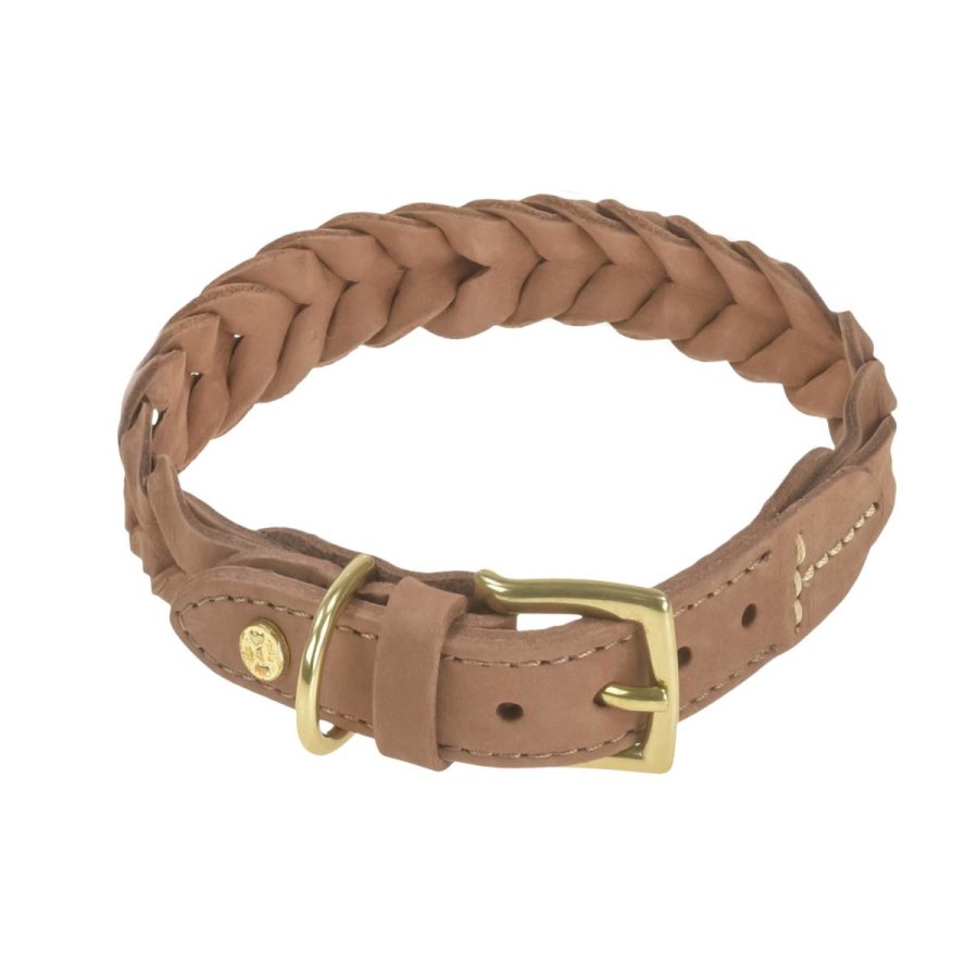 DENJO DOGS Leder-Halsband Stockholm M 36-42cm geflochtenes Hundehalsband braun