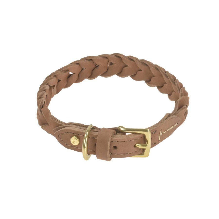 DENJO DOGS Leder-Halsband Stockholm S 33-37cm geflochtenes Hundehalsband braun