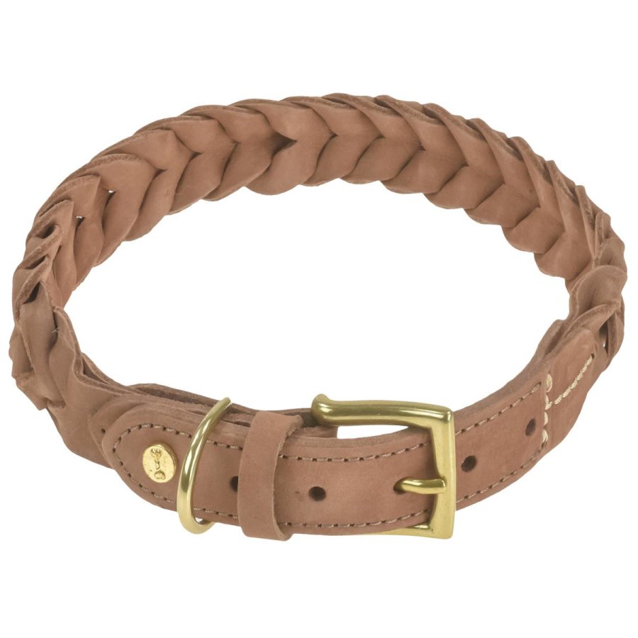 DENJO DOGS Leder-Halsband Stockholm XL 45-53cm geflochtenes Hundehalsband braun