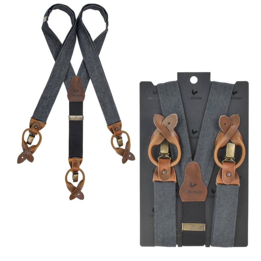 Sir Redman Hosenträger Herren Vintage Style für Männer 35mm breit 'WORK', mit Schlaufen zum Knöpfen und Clips, für Jeans, schwarz