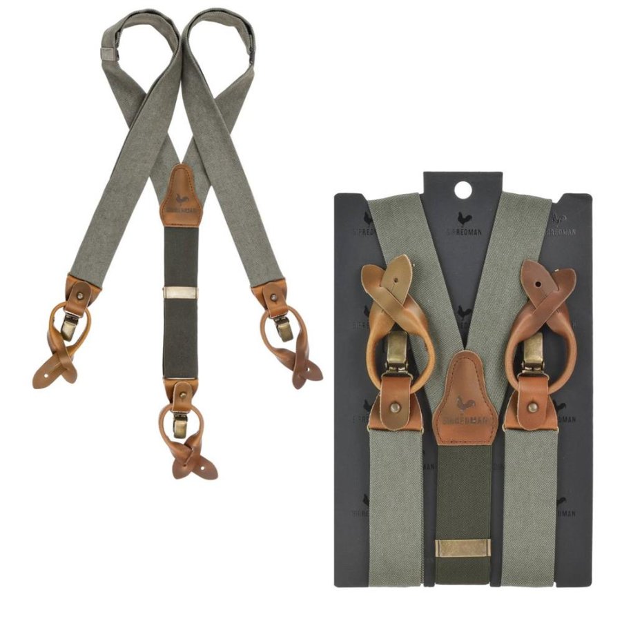 Sir Redman Hosenträger Herren Vintage Style für Männer 35mm breit 'WORK', mit Schlaufen zum Knöpfen und Clips, für Jeans, grün