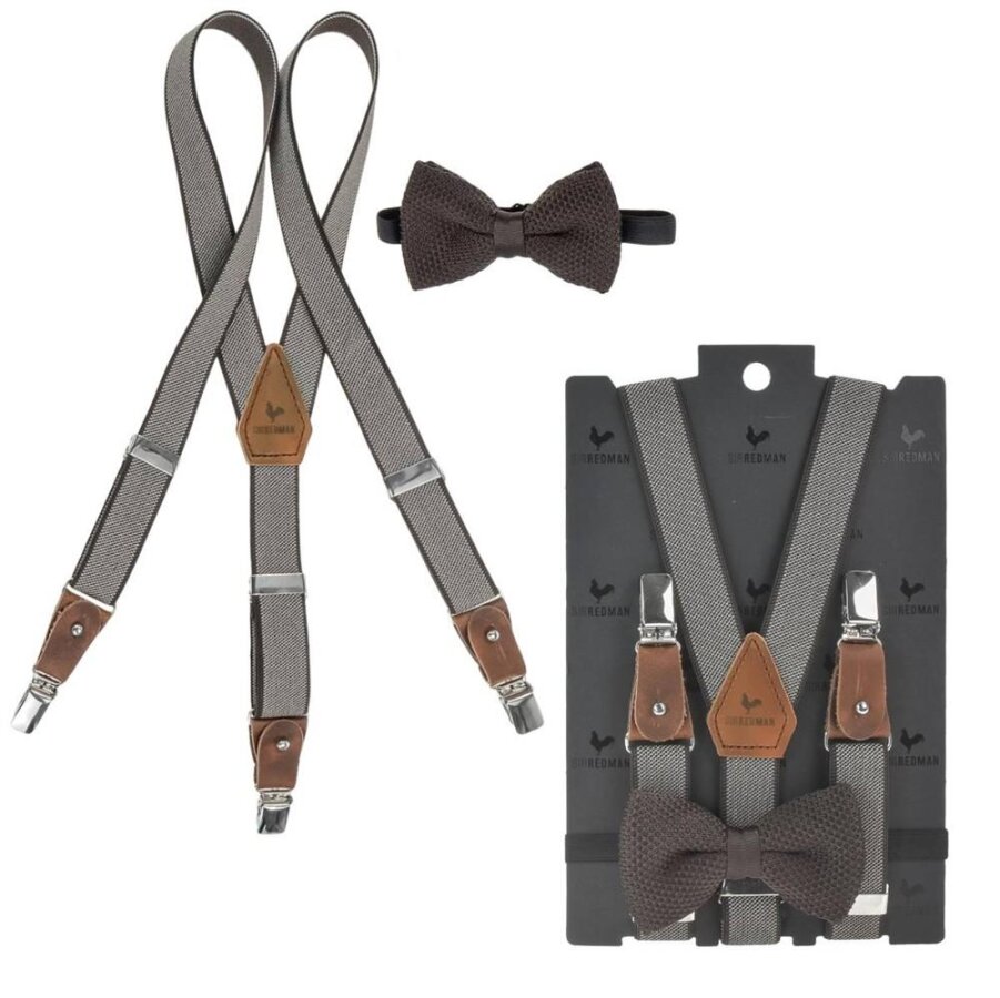 Sir Redman Hosenträger Jungen Set mit Fliege Kids Brave Brownie 25mm. Erdige Brauntöne für einen klassischen und warmen festlichen Kinder-Look.