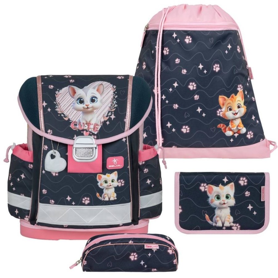 Belmil Schulranzen Set Mädchen Cute Kitten (Motiv: Kätzchen) 'Classy', ab 1.Klasse Grundschule