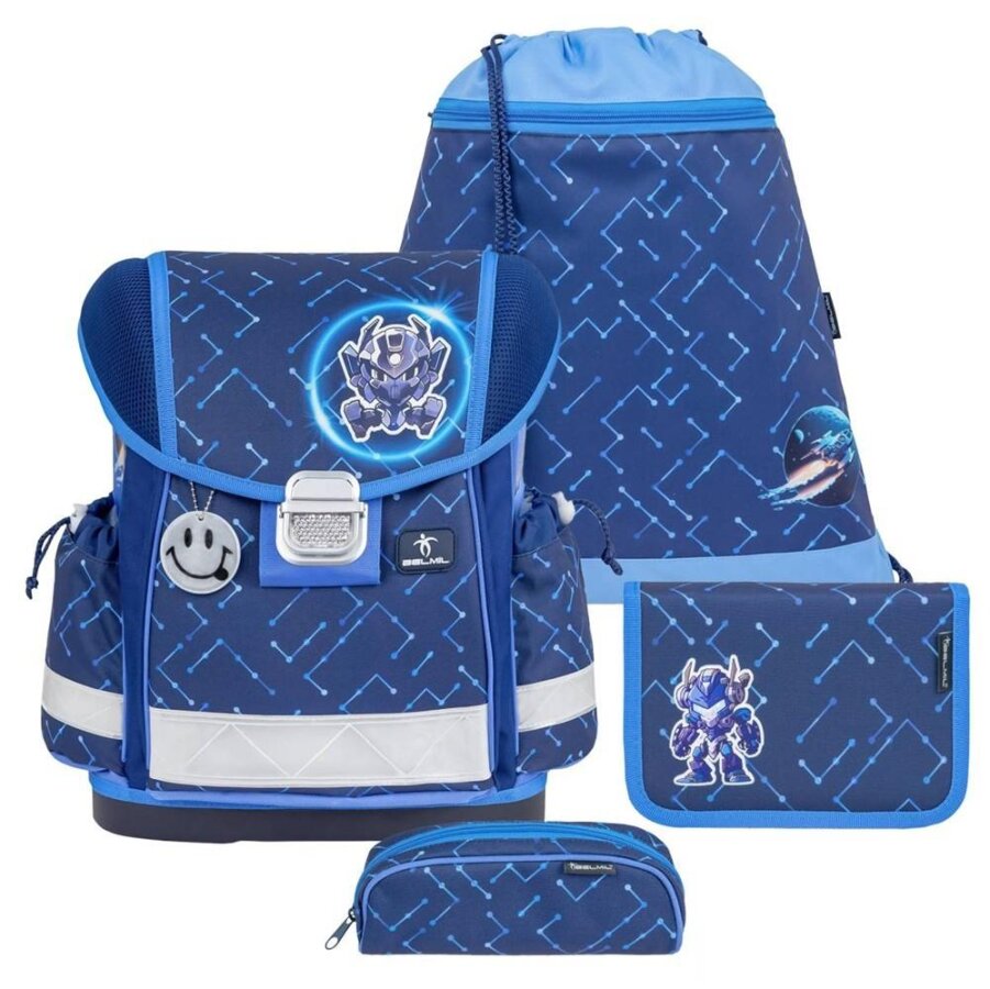 Belmil Schulranzen-Set 4-tlg Jungen Classy Roboter Navy Blue Tech | AGR