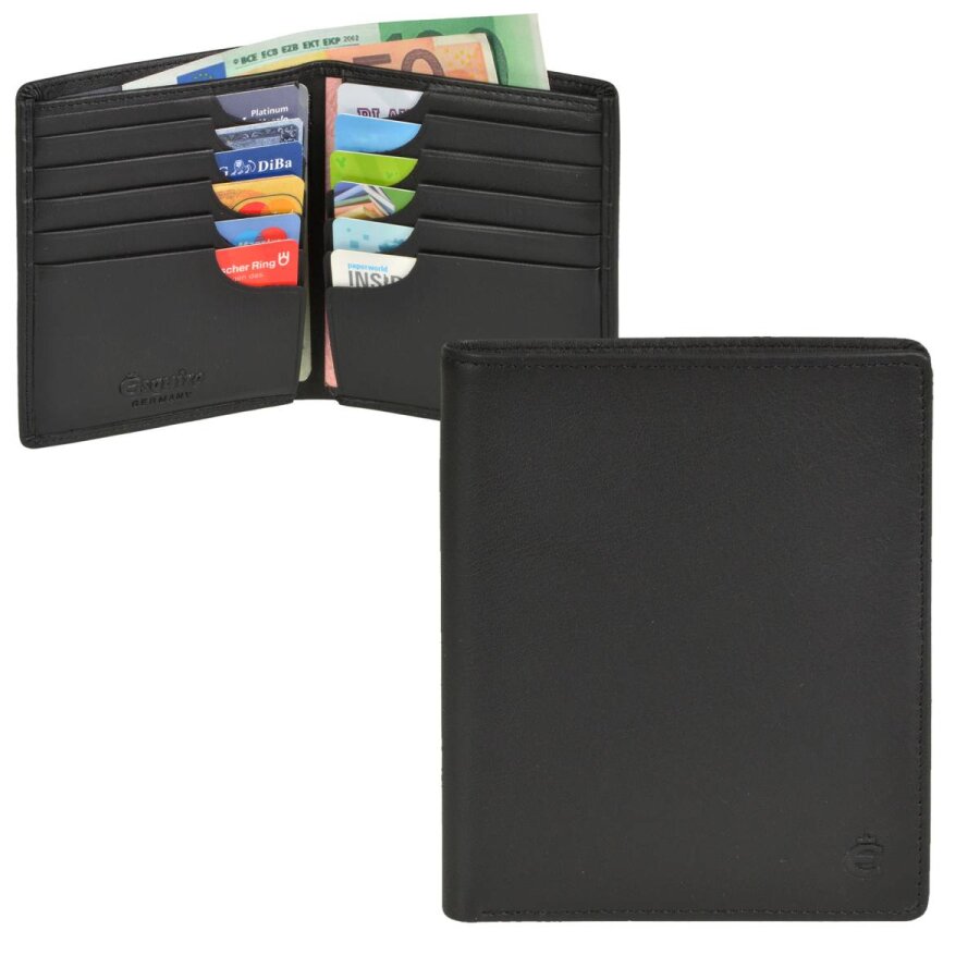 Portemonnaie Herren 16 Kartenfächer ohne Münzfach Logo – Leder schwarz - Esquire. Das flache Kreditkartenetui für maximale Sicherheit und Ordnung.