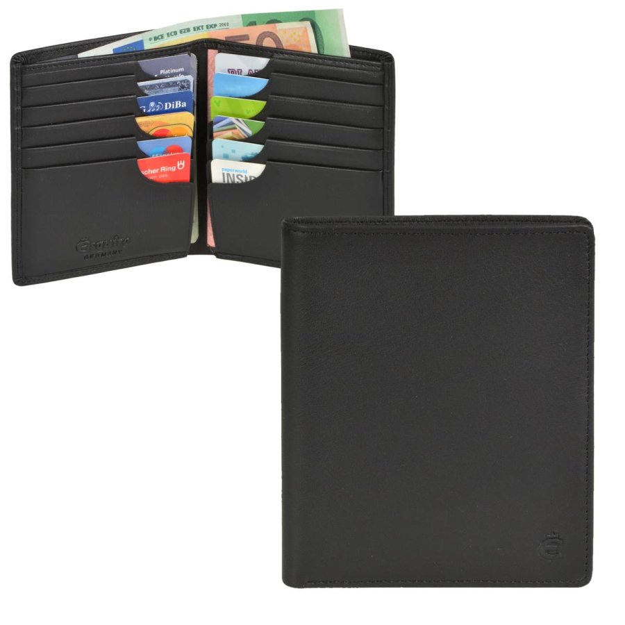 Esquire Geldbörse Leder Herren 10x12cm ohne Münzfach 'Logo' schwarz, flaches Portemonnaie, schmaler Geldbeutel