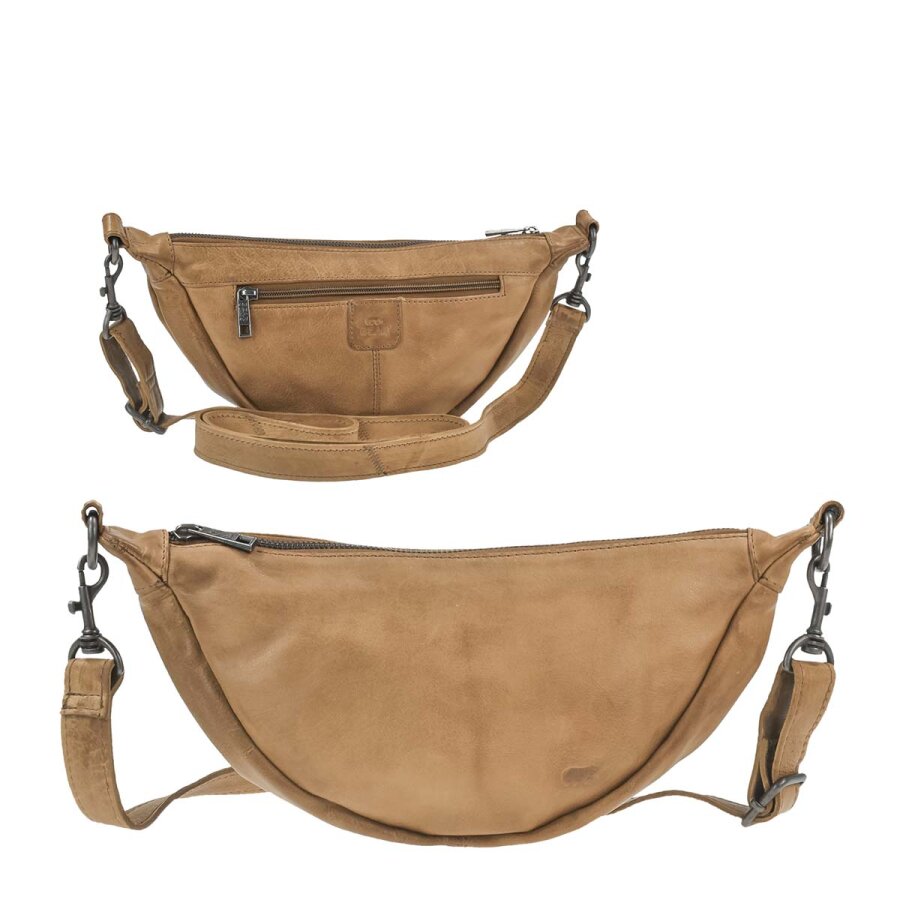 Bear Design Crossbody Tasche Damen Leder groß 35x17cm taupe Toon CP2443. Sportliche Brusttasche und Crossover Bag ideal für Freizeit und City-Alltag.