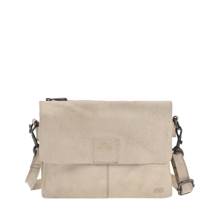 Umhängetasche Damen 2 Hauptfächer Leder feather 25x17cm | Bear Design Billy. Funktionale Tasche mit integrierten Stiftschlaufen und Reißverschluss.