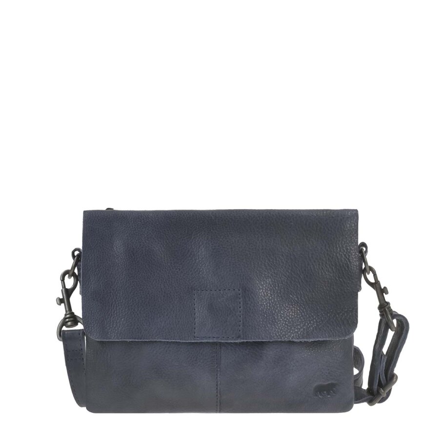 Umhängetasche Damen 2 Hauptfächer Leder blau 25x17cm | Bear Design Billy. Handtasche mit Magnetverschluss und Schultergurt für Freizeit und Büro.