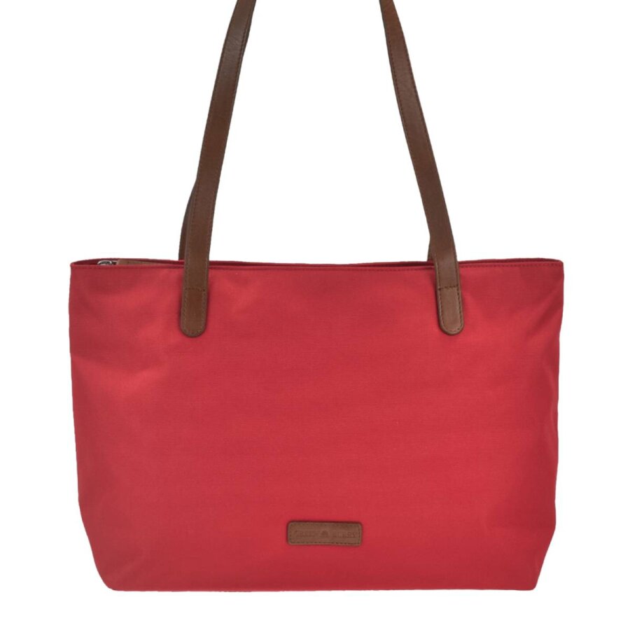 Shopper mit langen Tragegriffen aus Nylon in rot Serie Diana | Greenburry. Geräumige Handtasche für Damen ideal für Alltag und Einkaufsausflüge.
